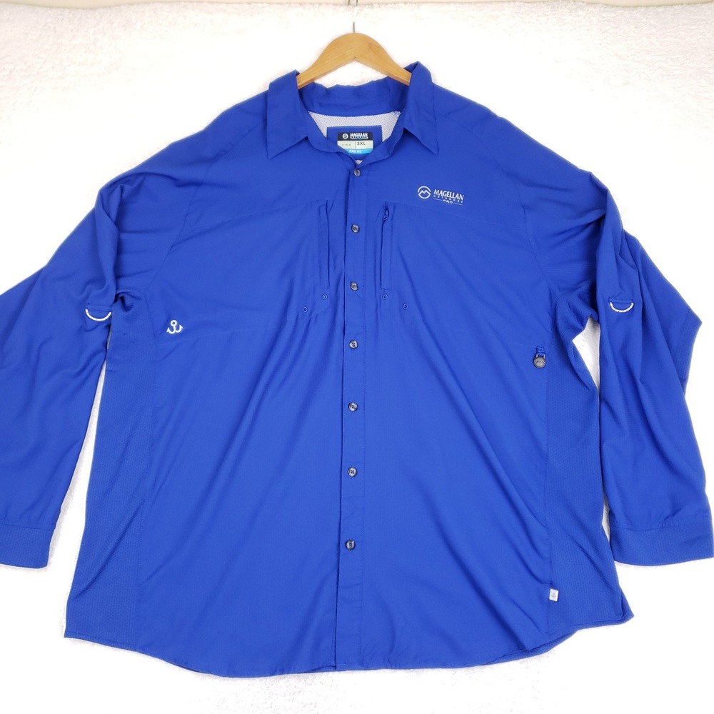 Magellan Outdoors Pro Fish Shirt Mens 3XL Blue Long Sleeve Vented Fishing Button